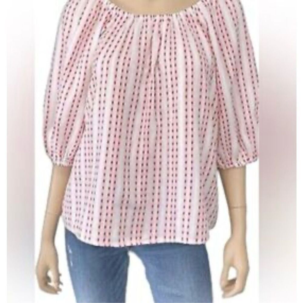 Universal Thread red and white puff sleeve embroidered blouse small